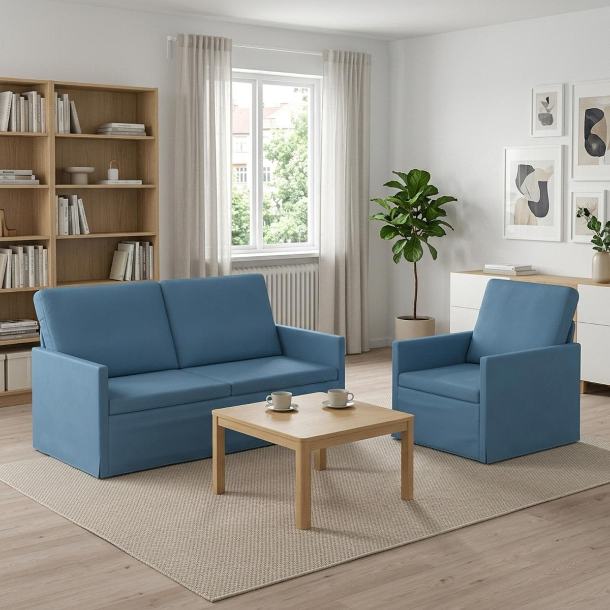vidaXL Sofa Set 2 pcs Blue Corduroy Fabric 1