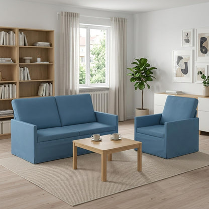 vidaXL Sofa Set 2 pcs Blue Corduroy Fabric 1