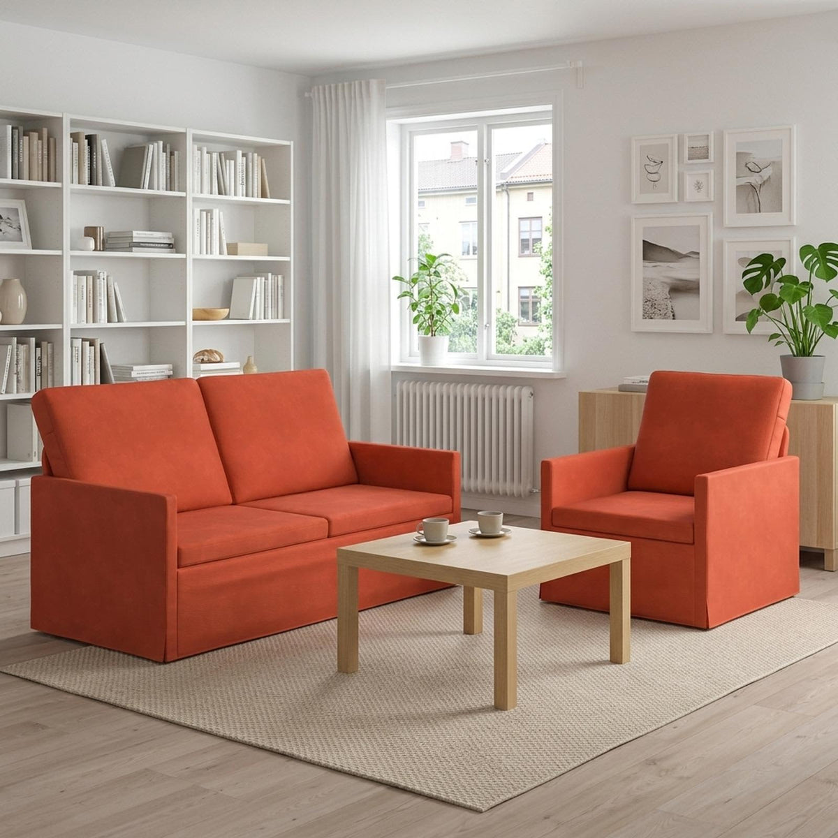 vidaXL Sofa Set 2 pcs Red Orange Corduroy Fabric 1