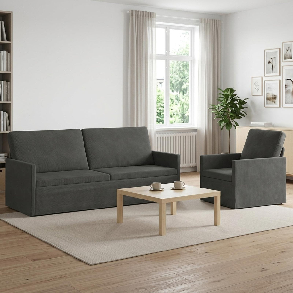 vidaXL Sofa Set 2 pcs Dark Grey Corduroy Fabric 1