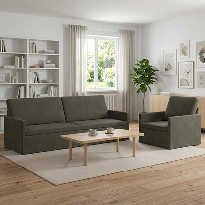 Sofa Set 2 pcs Corduroy Fabric 1-Seater + 3-Seater (210 cm) Light grey