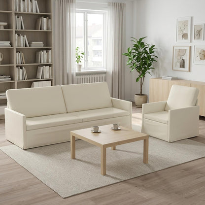 Sofa Set 2 pcs Corduroy Fabric 1-Seater + 3-Seater (210 cm) Cream