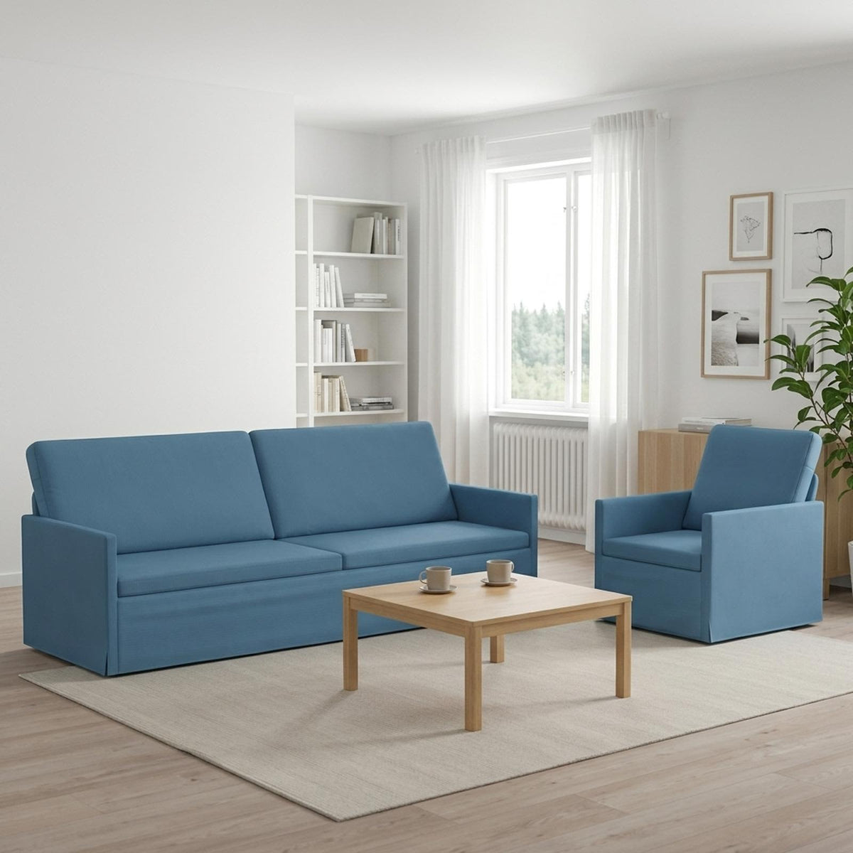 Sofa Set 2 pcs Corduroy Fabric 1-Seater + 3-Seater (210 cm) Blue