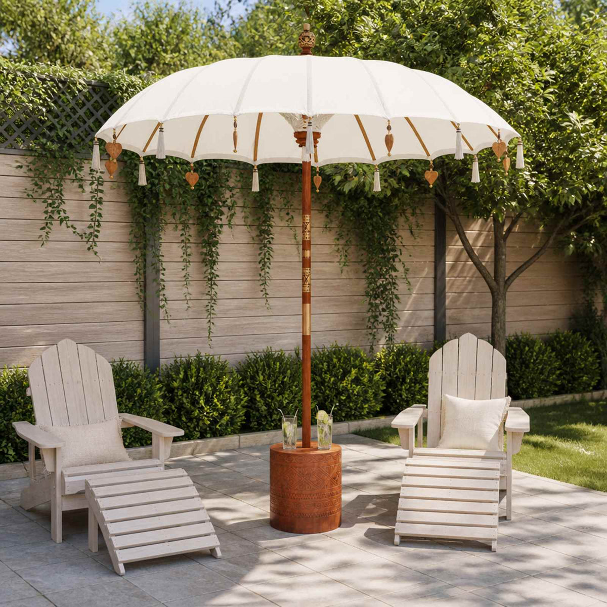 vidaXL Balinese Parasol with Base Round 190 x 190 x 295 cm 1