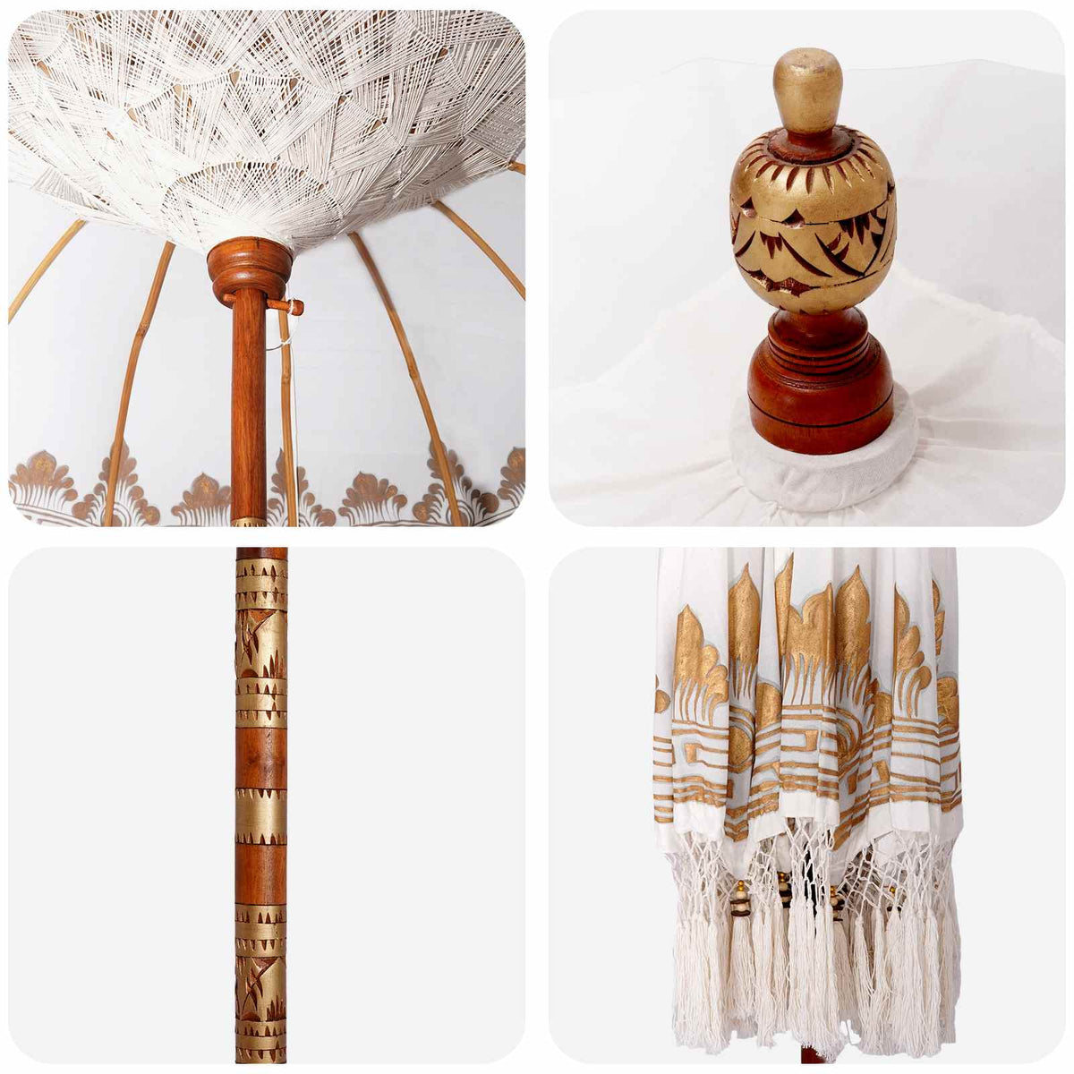 vidaXL Balinese Parasol with Base Ø 180-190 cm Cream and Brown 5
