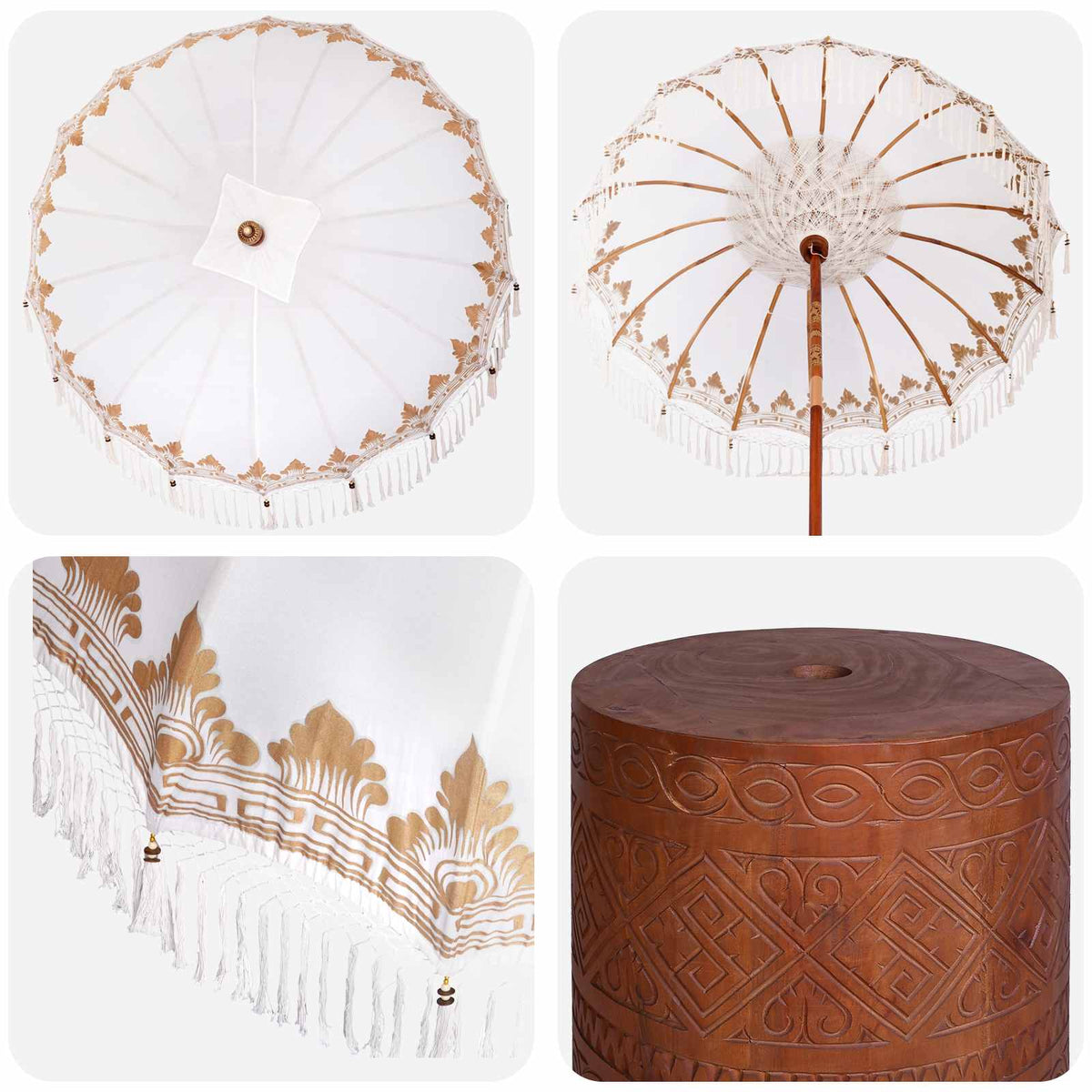 vidaXL Balinese Parasol with Base Ø 180-190 cm Cream and Brown 6