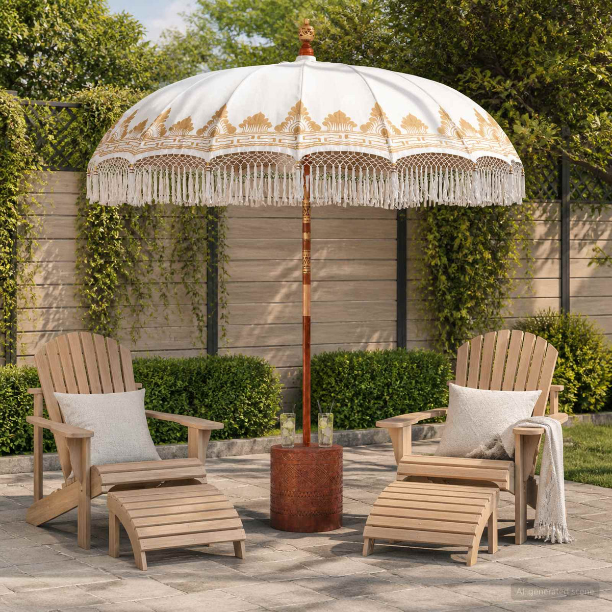vidaXL Balinese Parasol with Base Ø 210-220 cm Cream and Brown 1
