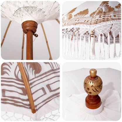 vidaXL Balinese Parasol with Base Ø 210-220 cm Cream and Brown 5