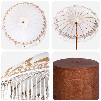 vidaXL Balinese Parasol with Base Ø 210-220 cm Cream and Brown 6