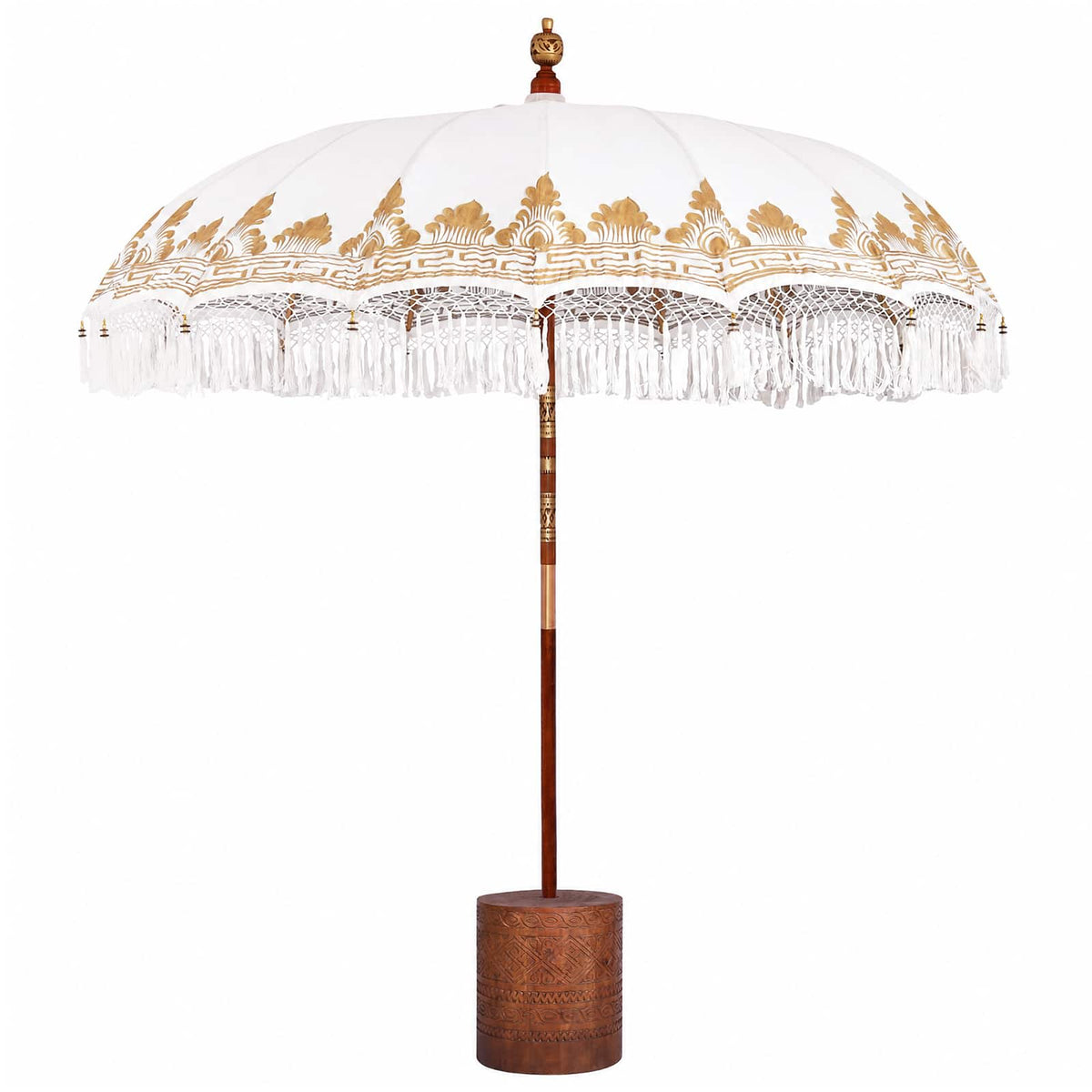 vidaXL Balinese Parasol with Base Ø 210-220 cm Cream and Brown 2
