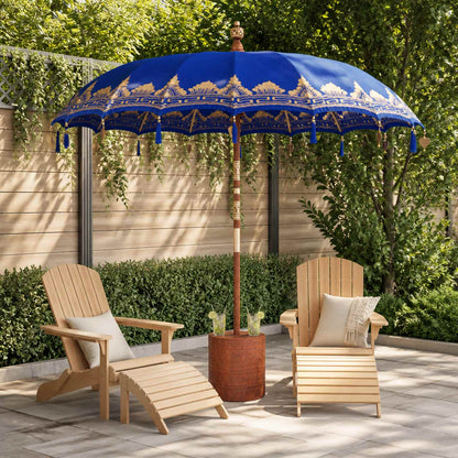 Balinese Parasol with Base Blue 215 x 215 x 260 cm with brown base