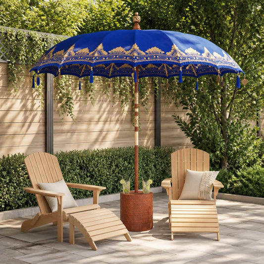 Balinese Parasol with Base Blue 215 x 215 x 260 cm with brown base