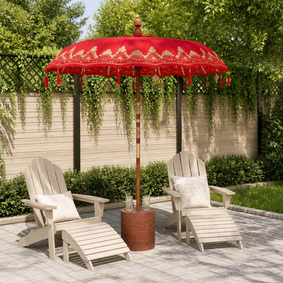 vidaXL Balinese Parasol with Base 260 190 x 190 x 295 cm Red and Brown 1