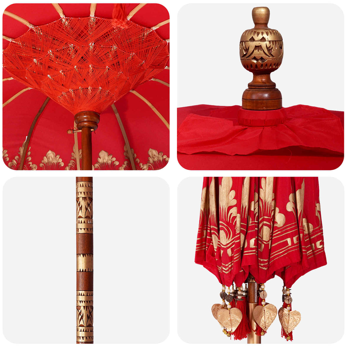 vidaXL Balinese Parasol with Base 260 190 x 190 x 295 cm Red and Brown 5