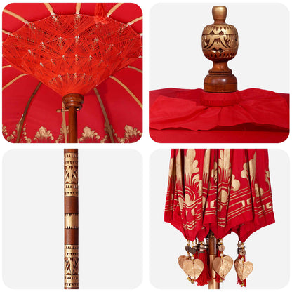 vidaXL Balinese Parasol with Base 260 190 x 190 x 295 cm Red and Brown 5