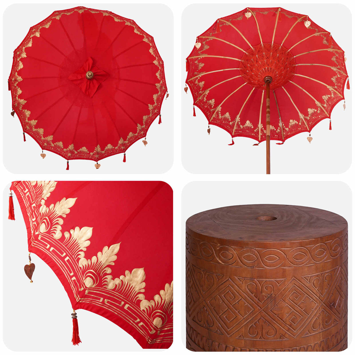 vidaXL Balinese Parasol with Base 260 190 x 190 x 295 cm Red and Brown 6