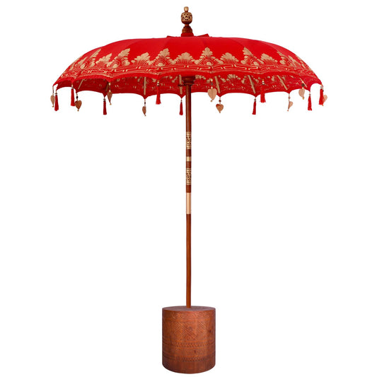 Balinese Parasol Red 180-190 Cotton and solid wood Ø 180-190 cm with brown base