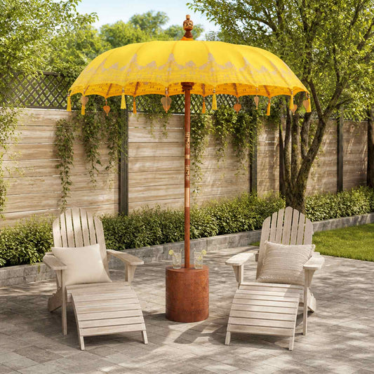 Balinese Parasol with Base Yellow 185 x 185 x 260 cm Ø 180-190 cm with brown base