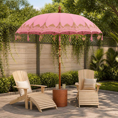 vidaXL Balinese Parasol with Base Ø 210-220 cm Pink and Brown 1