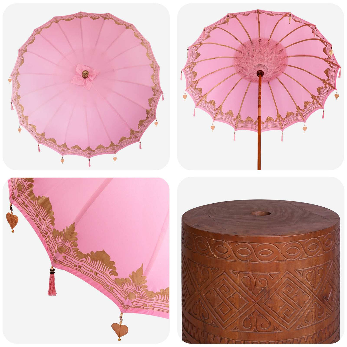 vidaXL Balinese Parasol with Base Ø 210-220 cm Pink and Brown 6