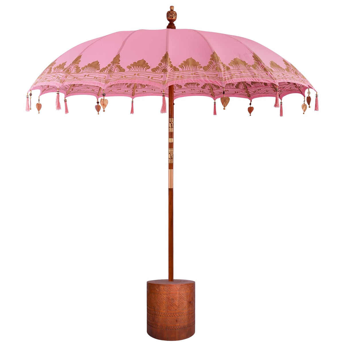 vidaXL Balinese Parasol with Base Ø 210-220 cm Pink and Brown 2