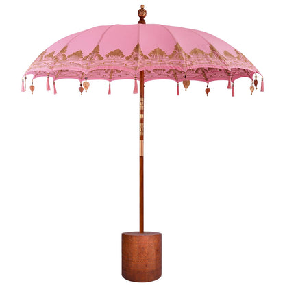 vidaXL Balinese Parasol with Base Ø 210-220 cm Pink and Brown 2