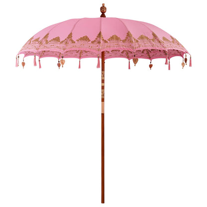 vidaXL Balinese Parasol with Base Ø 210-220 cm Pink and Brown 3