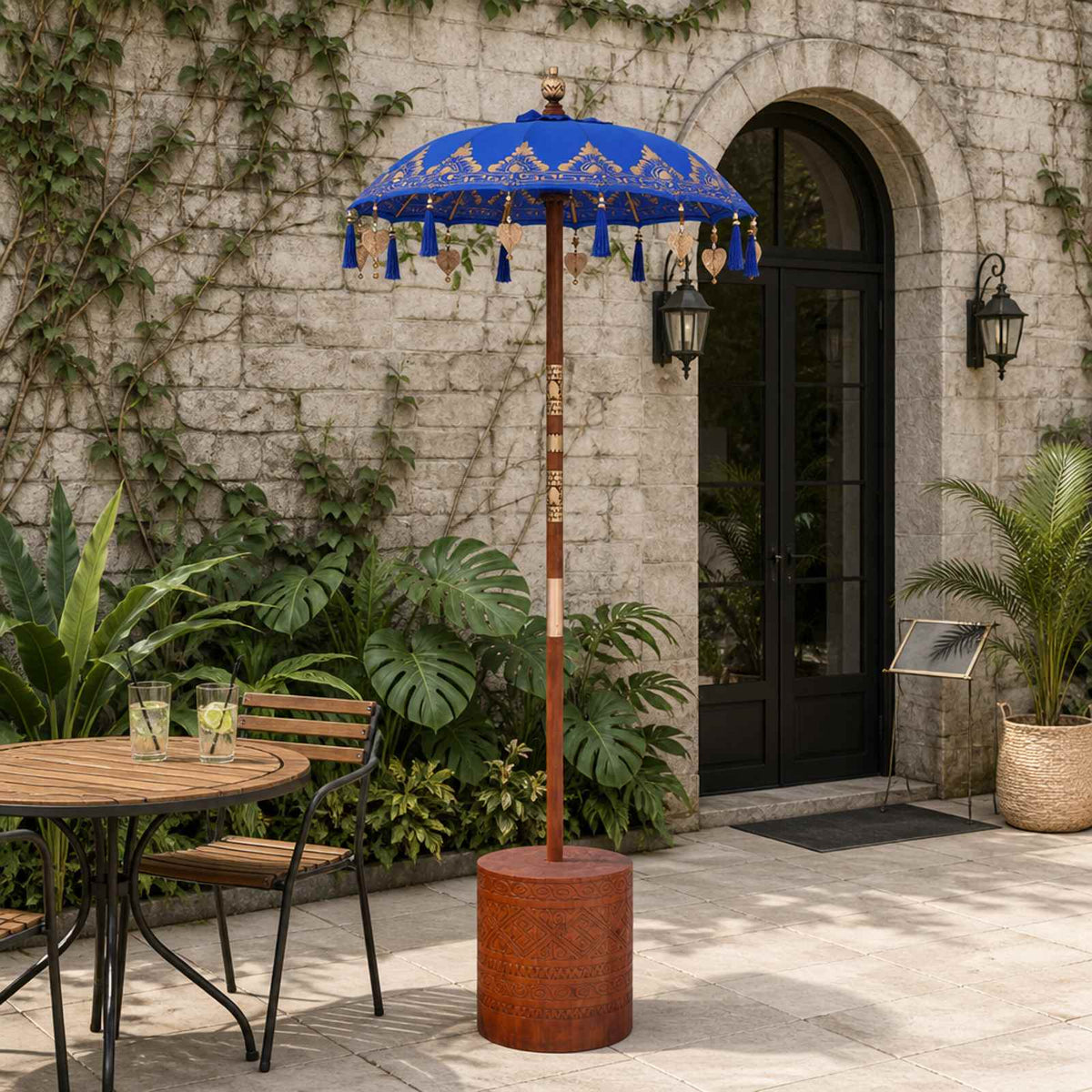 vidaXL Balinese Parasol with Base 2 pcs Blue 1