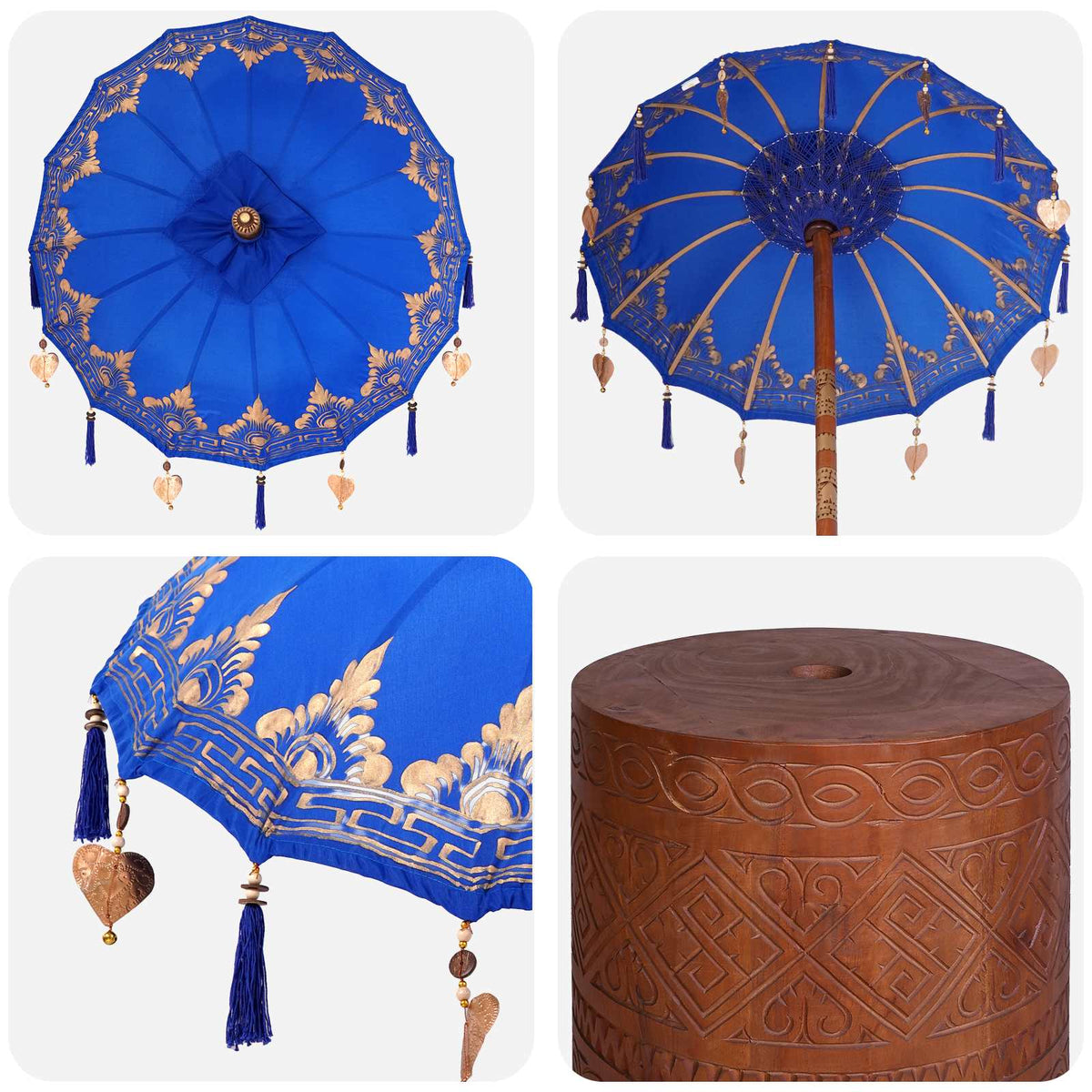 vidaXL Balinese Parasol with Base 2 pcs Blue 6