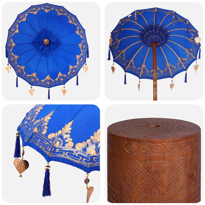 vidaXL Balinese Parasol with Base 2 pcs Blue 6