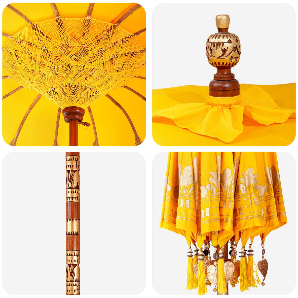vidaXL Balinese Parasol with Base 2 pcs Yellow 5