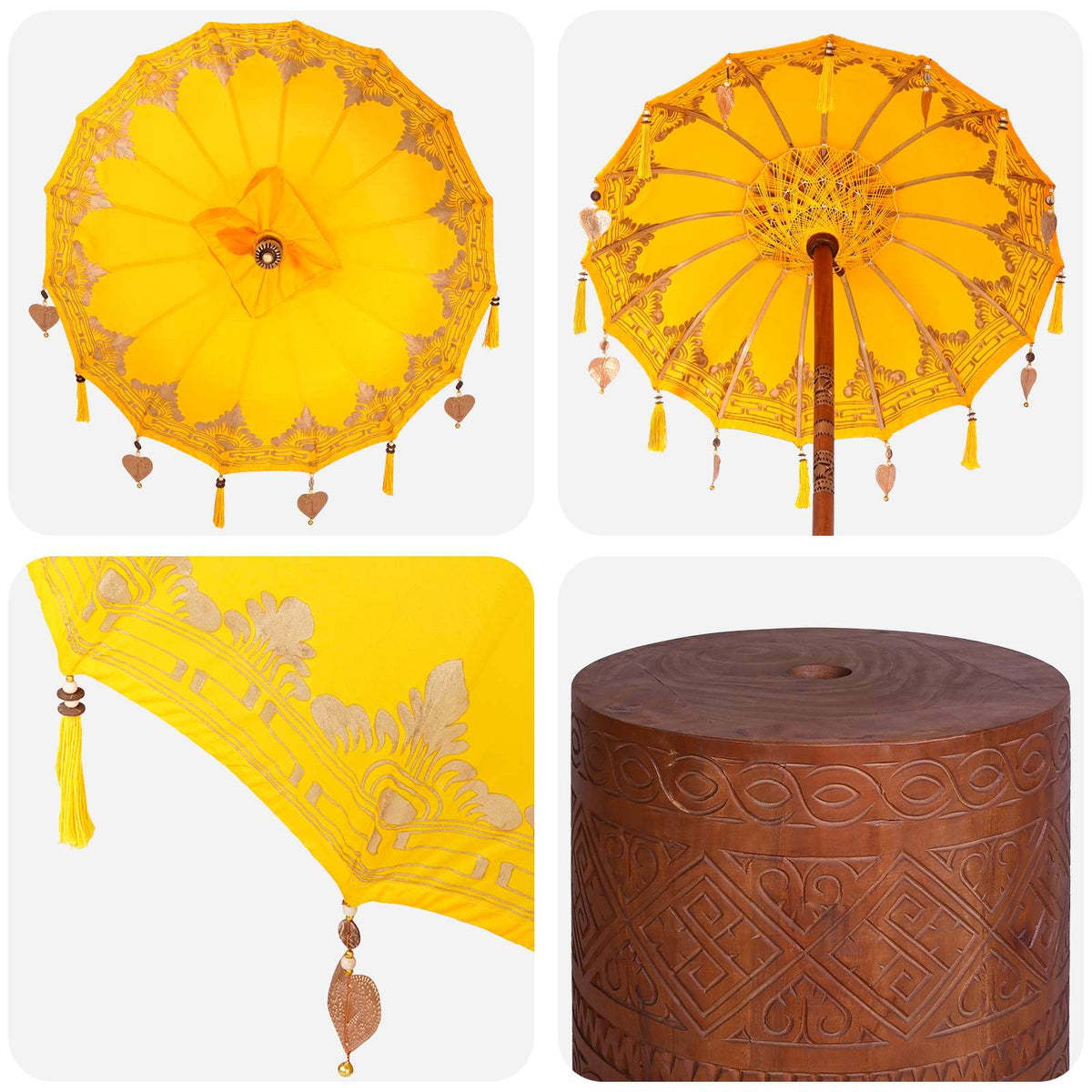 vidaXL Balinese Parasol with Base 2 pcs Yellow 6