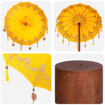 vidaXL Balinese Parasol with Base 2 pcs Yellow 6
