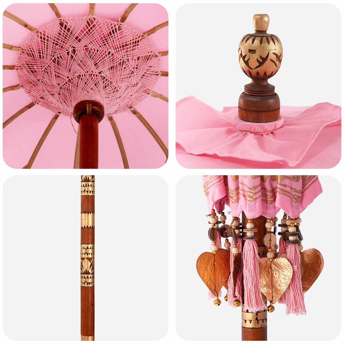 vidaXL Balinese Parasol with Base 2 pcs Pink 5