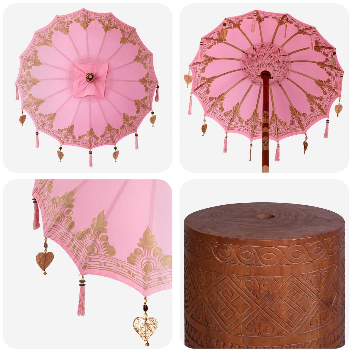 vidaXL Balinese Parasol with Base 2 pcs Pink 6