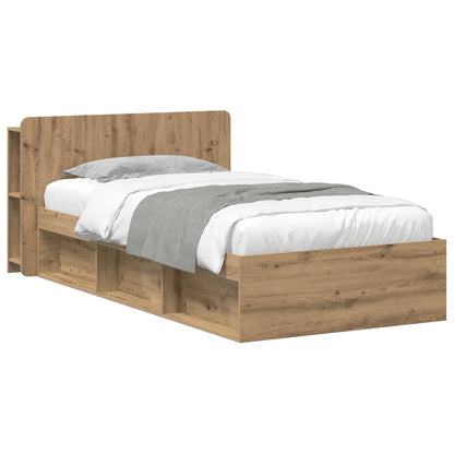 vidaXL Bed Frame with Storage Engineered Wood Length 200 cm without Centre Shelf Artisan Oak