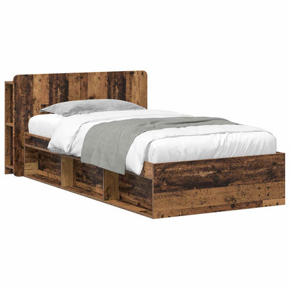 vidaXL Bed Frame with Storage Engineered Wood Length 200 cm without Centre Shelf Old Wood