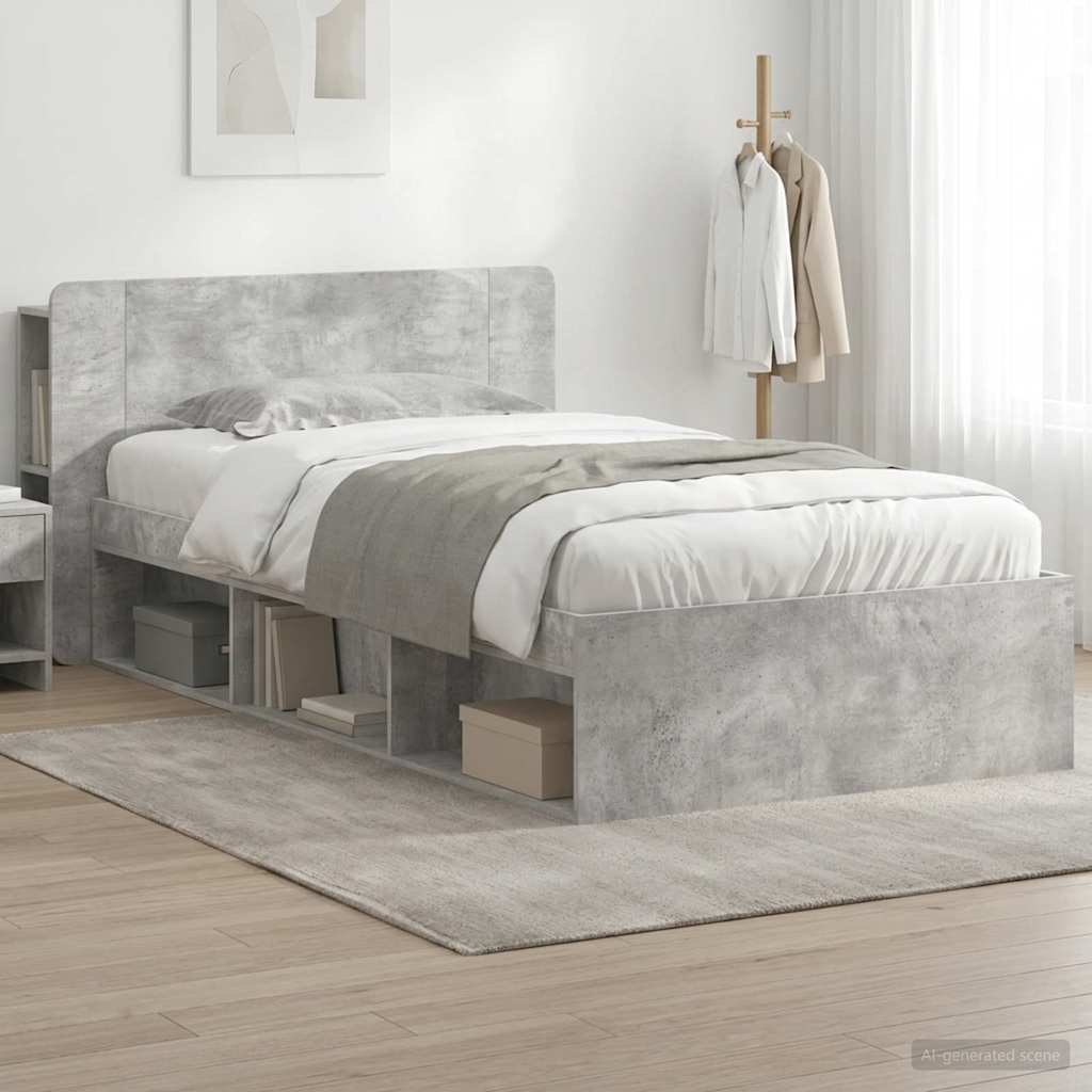 Bed Frame with Storage Length 200 cm without Centre Shelf Concrete Grey 100 cm