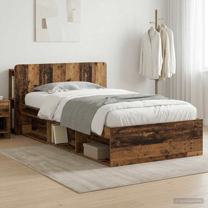 vidaXL Bed Frame with Storage Engineered Wood Length 200 cm without Centre Shelf Old Wood