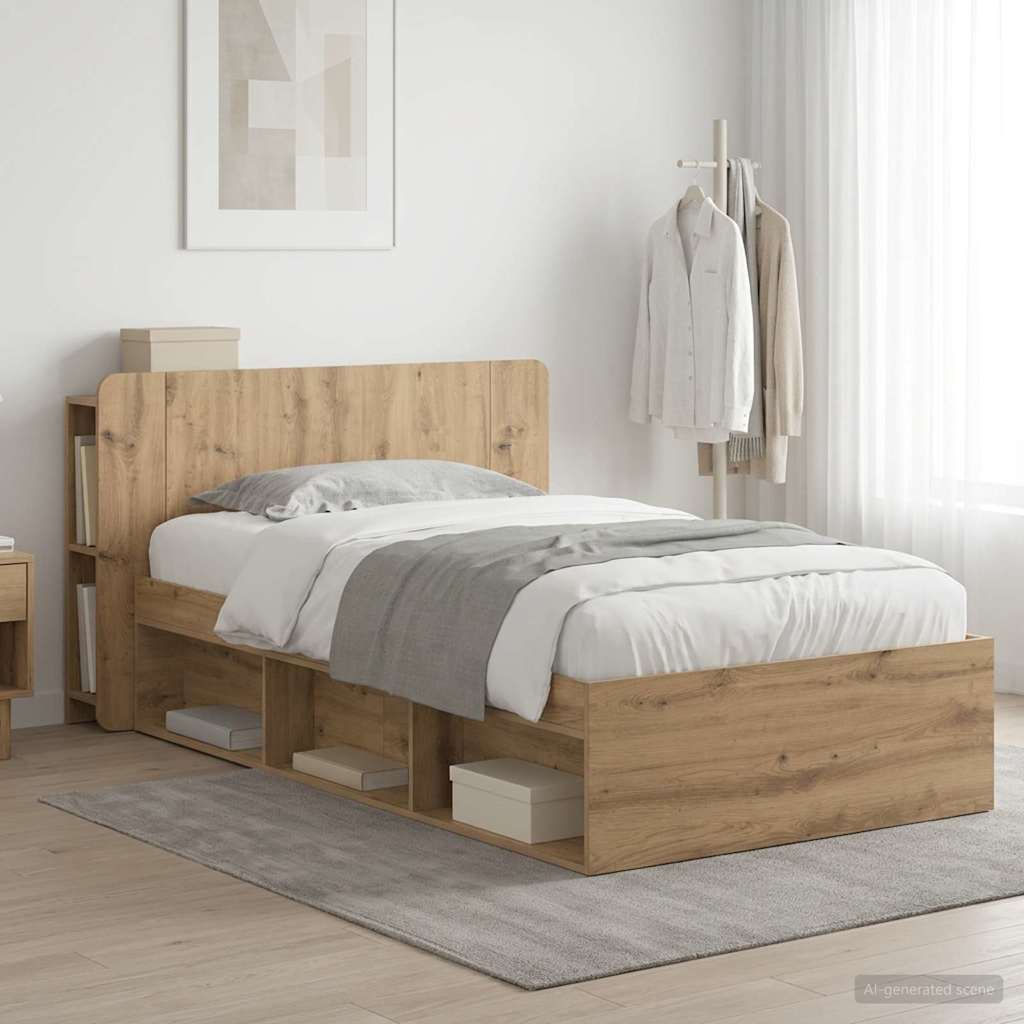 vidaXL Bed Frame with Storage Engineered Wood Length 200 cm without Centre Shelf Artisan Oak