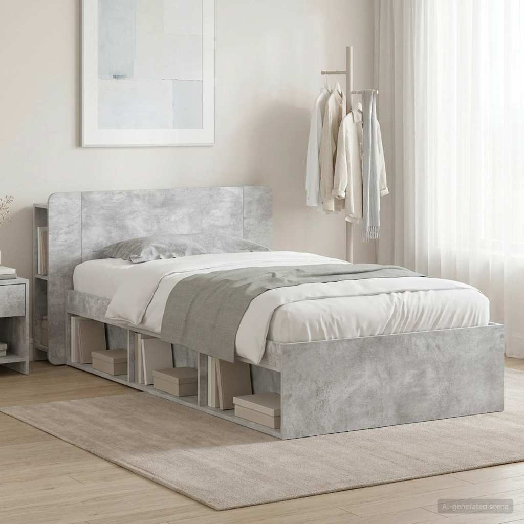 Bed Frame with Storage Length 200 cm without Centre Shelf Concrete Grey 90 cm