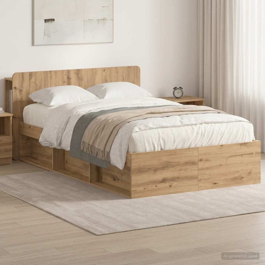 vidaXL Bed Frame with Storage Artisan Oak 120 x 190 cm Engineered Wood 1