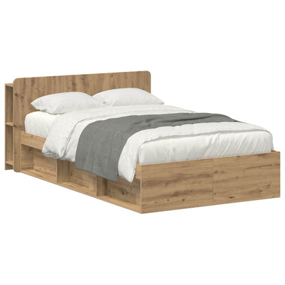 Bed Frame with Storage 120 x 190 cm Engineered Wood without Centre Shelf Artisan oak