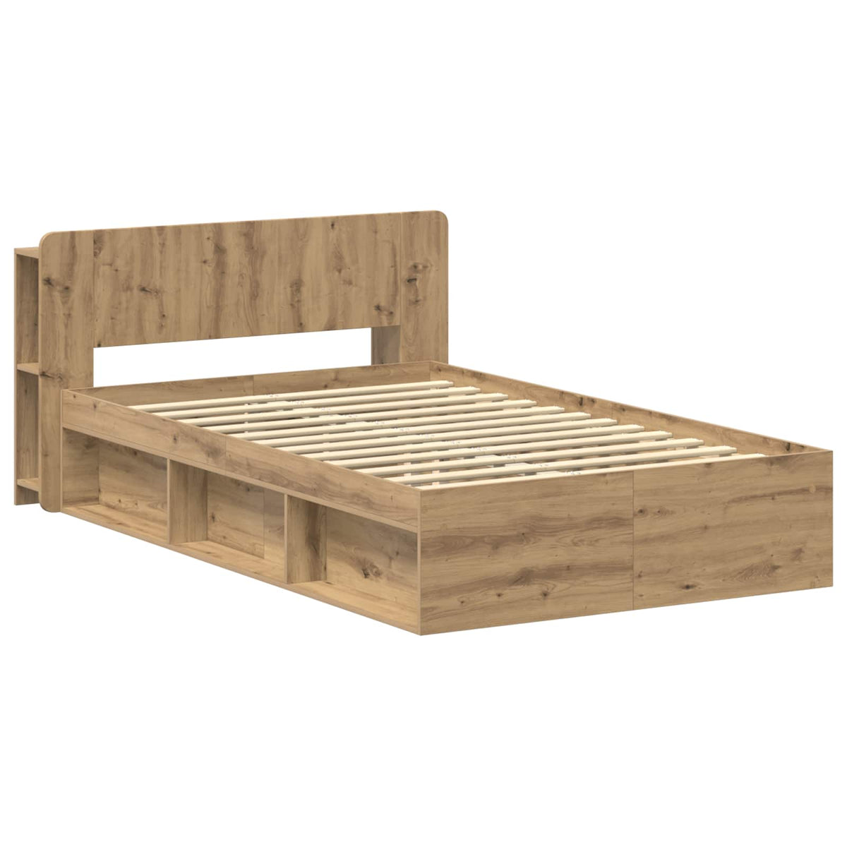 Bed Frame with Storage 120 x 190 cm Engineered Wood without Centre Shelf Artisan oak