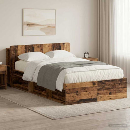 Bed Frame with Storage 120 x 190 cm Engineered Wood without Centre Shelf Old wood