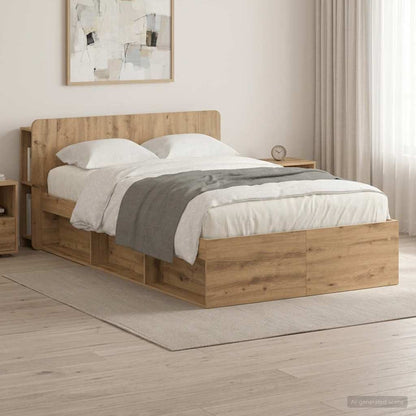 Bed Frame with Storage Engineered Wood Length 200 cm without centre shelf Artisan oak 120 cm