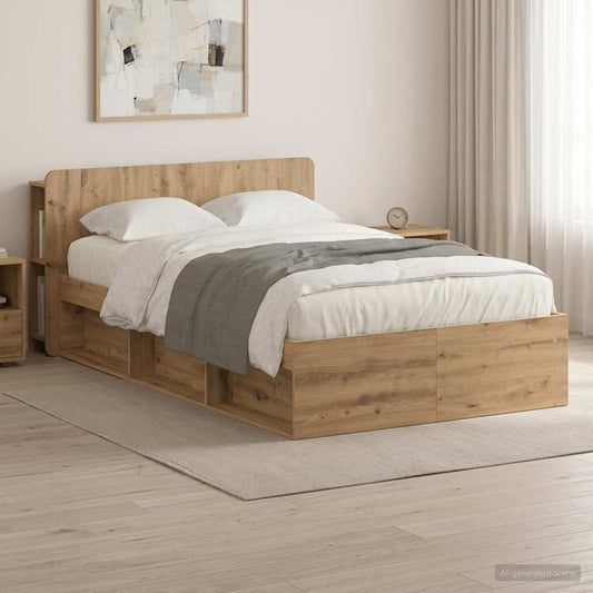 vidaXL Bed Frame with Storage Artisan Oak 120 x 200 cm Engineered Wood 1