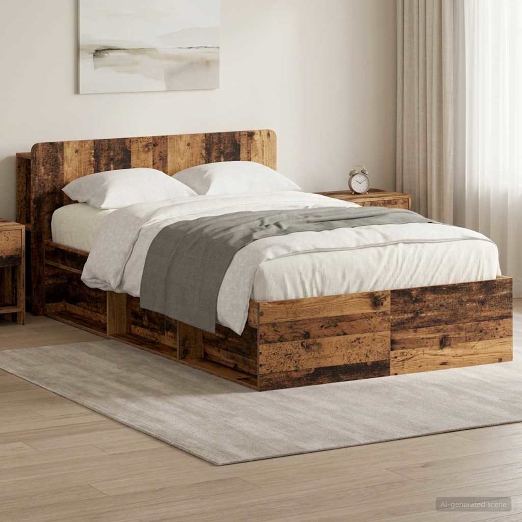 vidaXL Bed Frame with Storage Old Wood 120 x 200 cm Engineered Wood 1