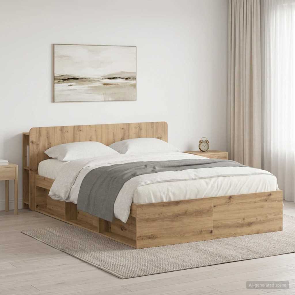 vidaXL Bed Frame with Storage Artisan Oak 135 x 190 cm Engineered Wood 1