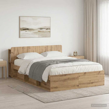 vidaXL Bed Frame with Storage Artisan Oak 135 x 190 cm Engineered Wood 1